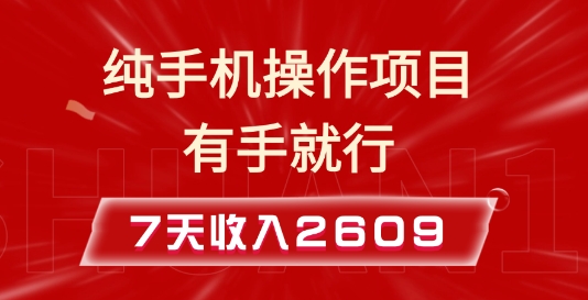 纯手机操作的小项目，有手就能做，7天收入2609+实操教程【揭秘】-小白项目网