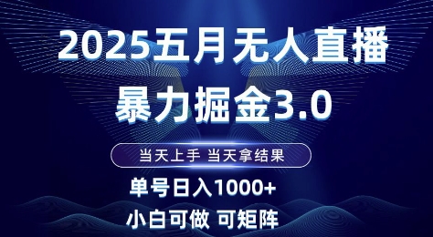 2025五月无人直播暴力掘金3.0，当天上手，当天拿结果，单号日入1k+小白可做可矩阵【揭秘】-小白项目网