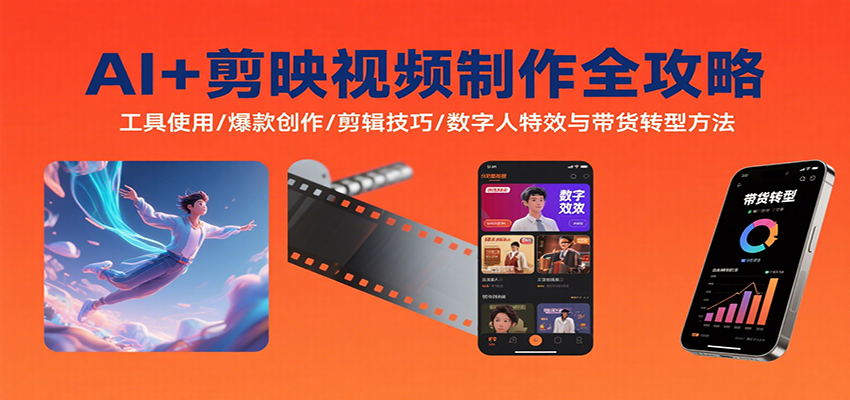 AI+剪映视频制作全攻略：工具使用/爆款创作/剪辑技巧/数字人特效与带货转型方法-小白项目网