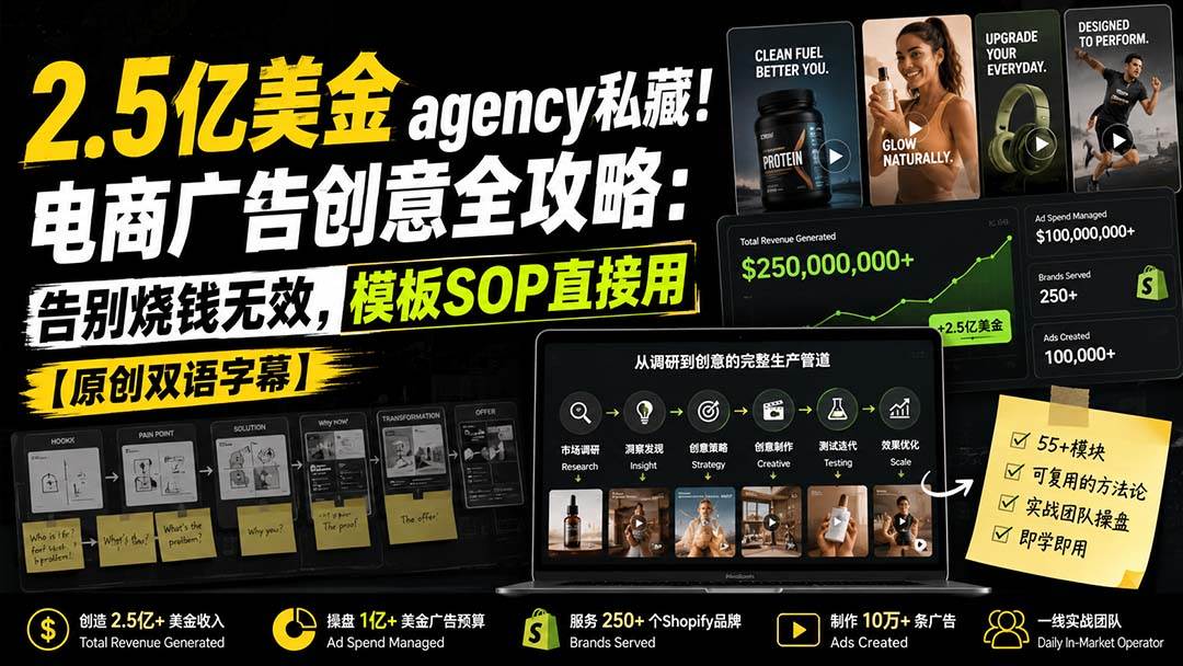 （20170期）2.5亿美金agency私藏！电商广告创意全攻略：告别烧钱无效，模板SOP直接用【原创双语字幕】-小白项目网