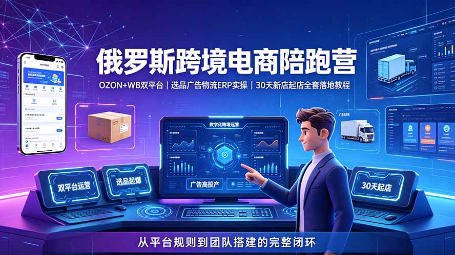 2026俄罗斯跨境电商陪跑营:OZON+WB双平台|选品广告物流ERP实操|30天新店起店全套落地教程-小白项目网