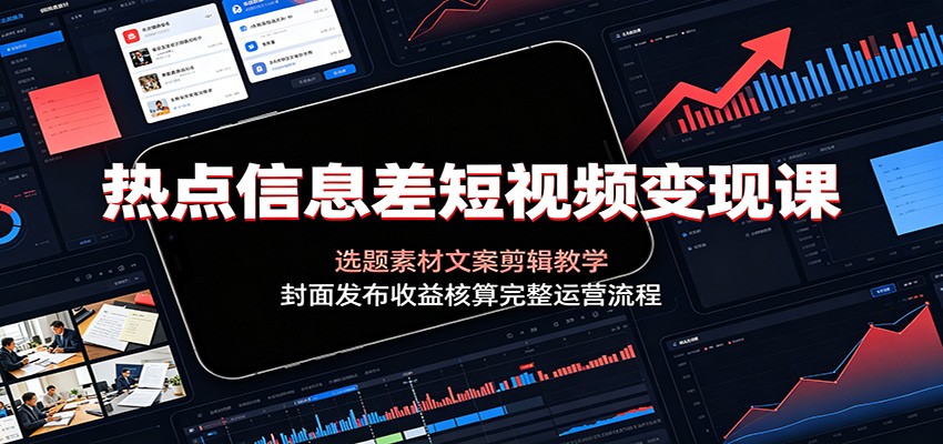 热点信息差短视频变现课:选题素材文案剪辑教学,封面发布收益核算完整运营流程-小白项目网