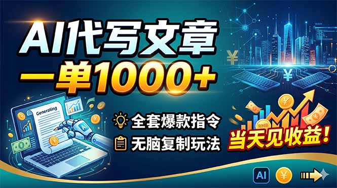 AI代写文章，一单1000+，全套爆款指令+无脑复制玩法，当天见收益！-小白项目网