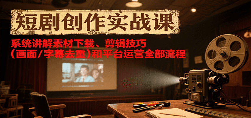 短剧创作实战课，系统讲解素材下载、剪辑技巧（画面/字幕去重）和平台运营全部流程-小白项目网