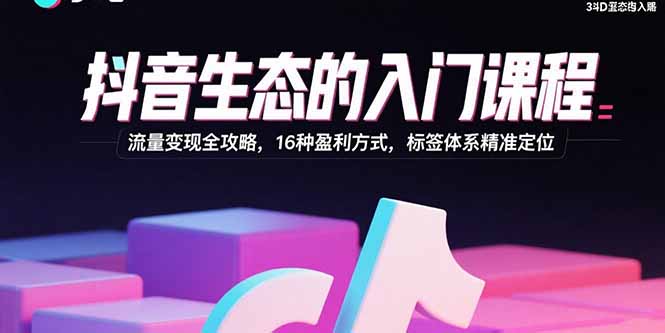 抖音生态的入门课程：流量变现全攻略，16种盈利方式，标签体系精准定位-小白项目网