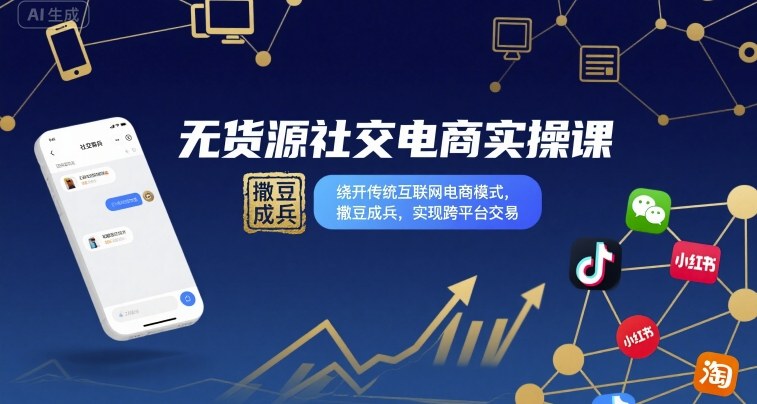 无货源社交电商实操课，绕开传统互联网电商模式，撒豆成兵，实现跨平台交易-小白项目网
