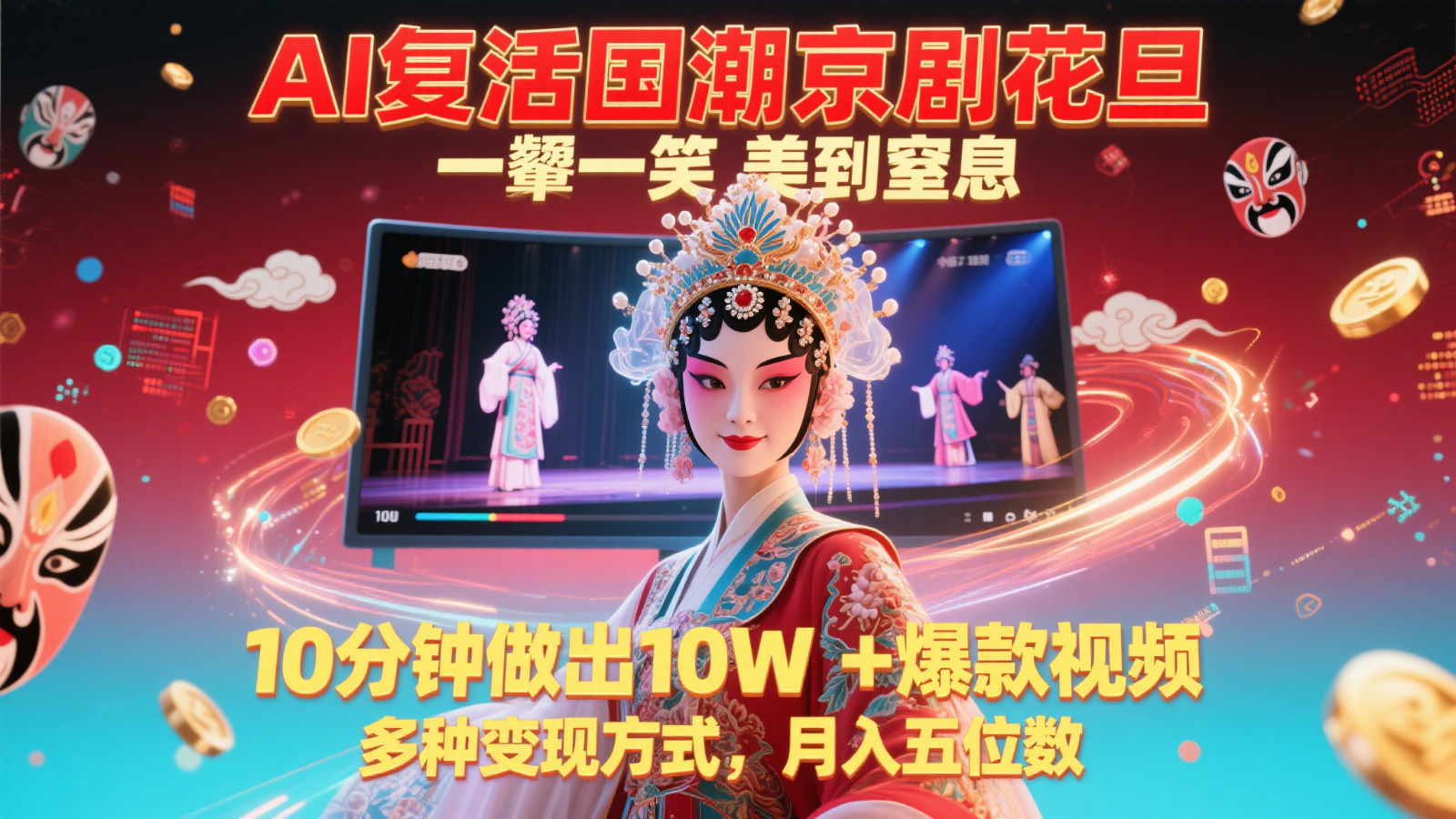 AI复活国潮京剧花旦，一颦一笑美到窒息，10分钟做出10W+爆款视频，多种变现方式，…-小白项目网