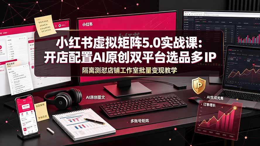 （19521期）小红书虚拟矩阵5.0实战课：开店配置｜AI原创｜双平台选品｜多IP隔离｜测怼店铺工作室批量变现实操教学-小白项目网