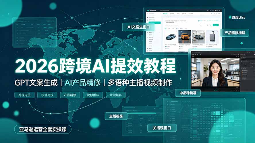 2026跨境AI提效教程·GPT文案生成｜AI产品精修｜多语种主播视频制作，亚马逊运营全套实操课-小白项目网