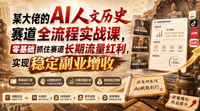 某大佬的AI人文历史赛道全流程实战课，零基础抓住赛道长期流量红利，实现稳定副业增收-小白项目网