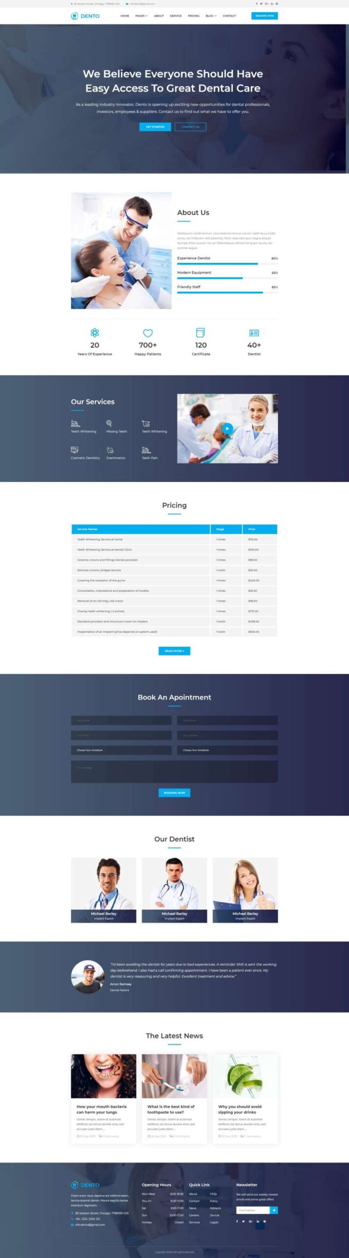 蓝色简洁牙科诊所医院html网站模板-小白项目网