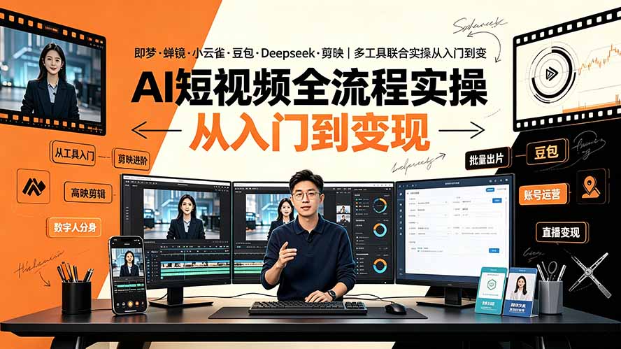 AI短视频全流程实操:即梦·蝉镜·小云雀·豆包·Deepseek·剪映|多工具联合实操从入门到变现-小白项目网