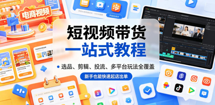短视频带货一站式教程,选品、剪辑、投流、多平台玩法全覆盖,新手也能快速起店出单-小白项目网