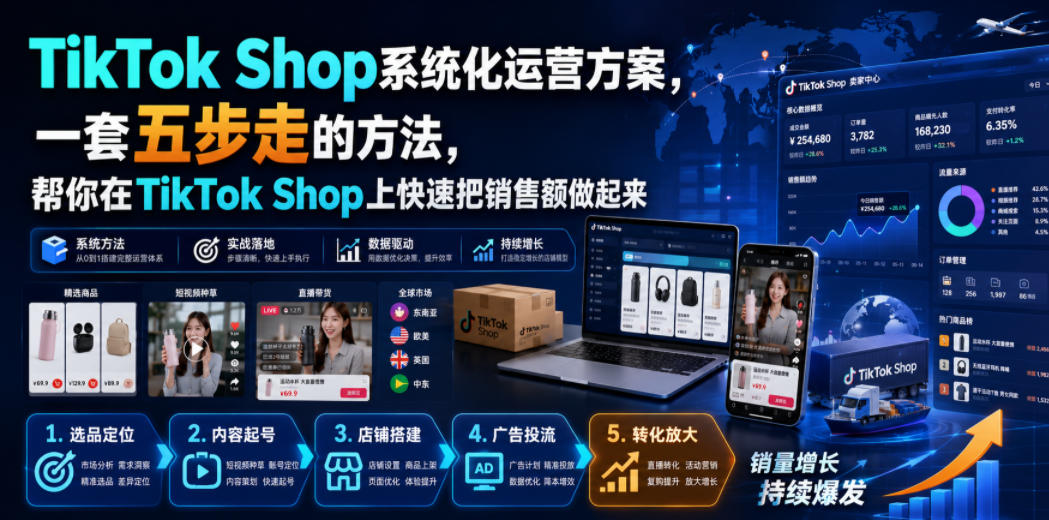 TikTok Shop系统化运营方案，一套五步走的方法，帮你在TikTok Shop上快速把销售额做起来【原创双语字幕】-小白项目网