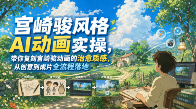 宫崎骏风格AI动画实操,带你复刻宫崎骏动画的治愈质感,从创意到成片全流程落地-小白项目网