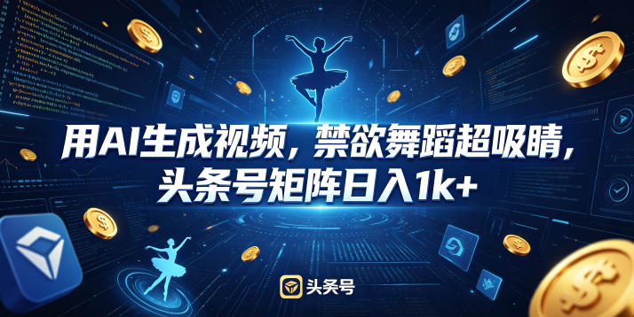 用AI生成视频，禁欲舞蹈超吸睛，头条号矩阵日入1k+-小白项目网