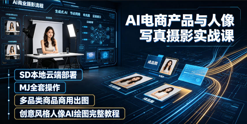 AI电商产品与人像写真摄影实战课｜SD本地云端部署、MJ全套操作、多品类商品商用出图、创意风格人像AI绘图完整教程-小白项目网