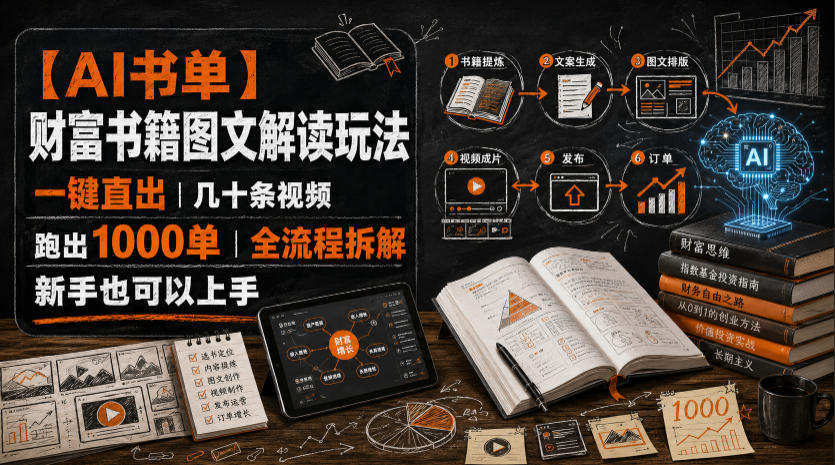 【AI书单】财富书籍图文解读玩法，一键直出，几十条视频，跑出1000单，全流程拆解，新手也可以上手-小白项目网