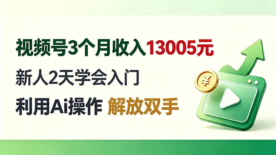 视频号3个月收入13005元， 新人2天学会入门， 利用Ai操作 解放双手！-小白项目网