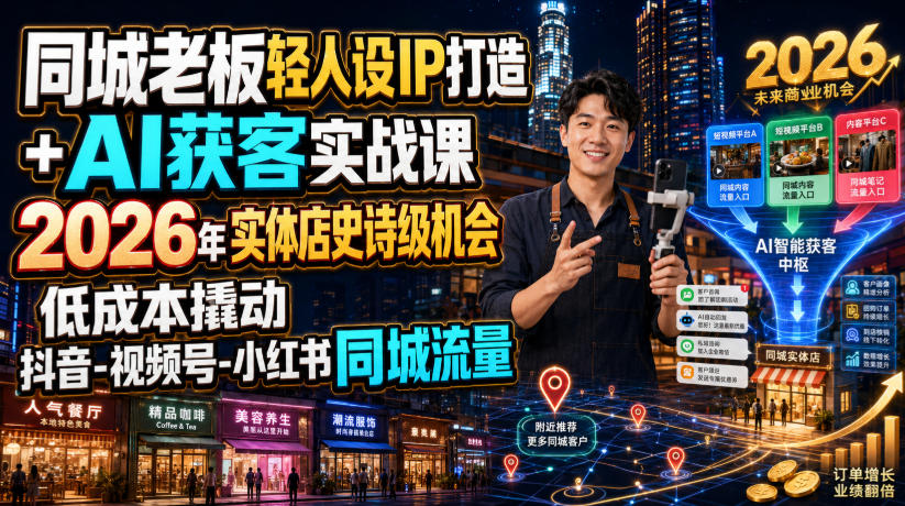 同城老板轻人设IP打造+AI获客实战课，2026年实体店史诗级机会，低成本撬动抖音-视频号-小红书同城流量-小白项目网