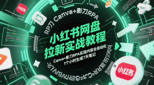 小红书网盘拉新实战教程，Canva+影刀RPA实现内容全自动化，1个小时生成7天笔记-小白项目网