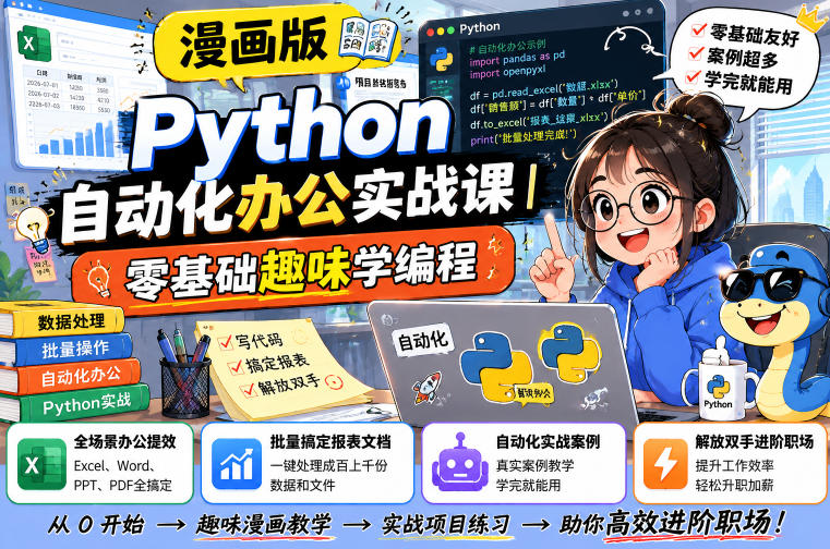 漫画版Python自动化办公实战课|零基础趣味学编程,全场景办公提效、批量搞定报表文档、解放双手进阶职场-小白项目网