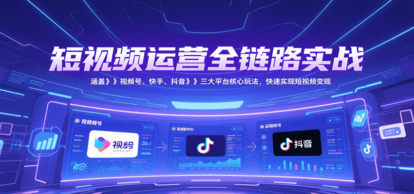 短视频运营全链路实战，涵盖视频号、快手、抖音三大平台核心玩法，快速实现变现！-小白项目网