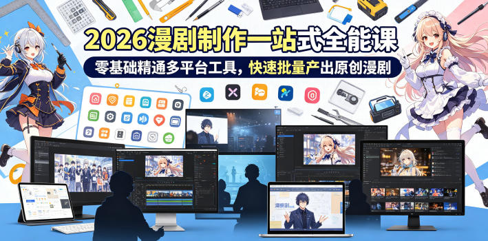 2026 AI漫剧制作一站式全能课，零基础精通多平台工具，快速批量产出原创漫剧-小白项目网