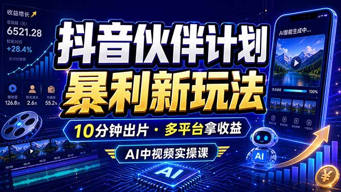 抖音伙伴计划最新玩法，无需配音剪辑，10分钟出一条原创视频，轻松日入三位数-小白项目网