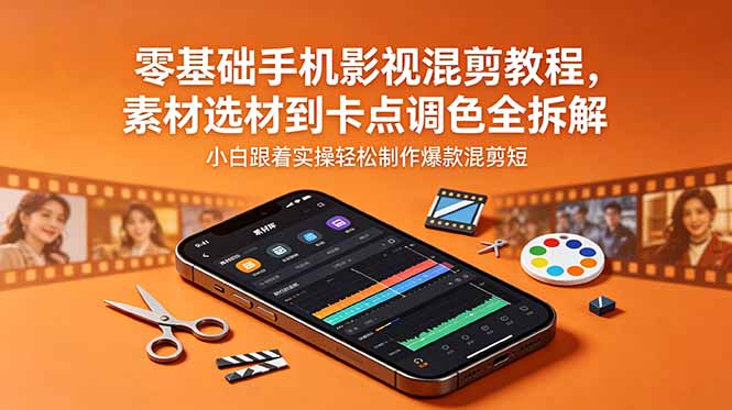 零基础手机影视混剪教程，素材选材到卡点调色全拆解，小白跟着实操轻松制作爆款混剪短片-小白项目网