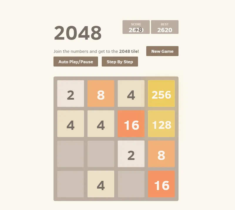 HTML+JS开发的2048方块游戏网页源码(带AI功能)-小白项目网