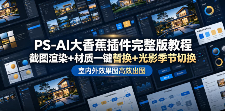 PS-AI大香蕉插件完整版教程，截图渲染+材质一键替换+光影季节切换，室内外效果图高效出图高阶课程-小白项目网