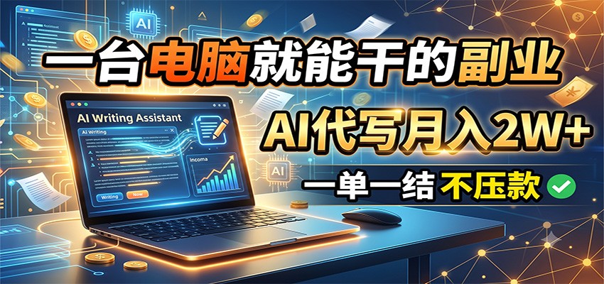 一台电脑就能干的副业，AI代写月入2W+，一单一结不压款-小白项目网