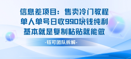 信息差项目：售卖冷门教程单人单号日收9张纯利基本就是复制粘贴就能做-小白项目网