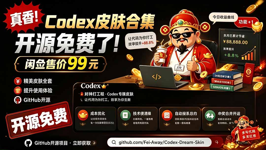 闲鱼售卖99元的Codex皮肤包，GitHub 免费开源了！让你的codex变成精美界面 Codex Dream Skin-小白项目网