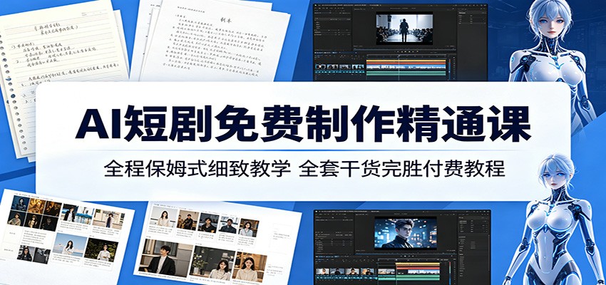 AI短剧免费制作精通课：全程保姆式细致教学，全套干货完胜付费教程-小白项目网