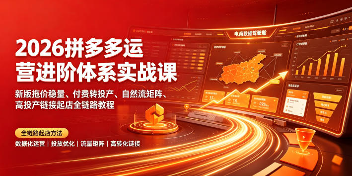 2026拼多多运营进阶体系实战课｜新版拖价稳量、付费转投产、自然流矩阵、高投产链接起店全链路教程-小白项目网