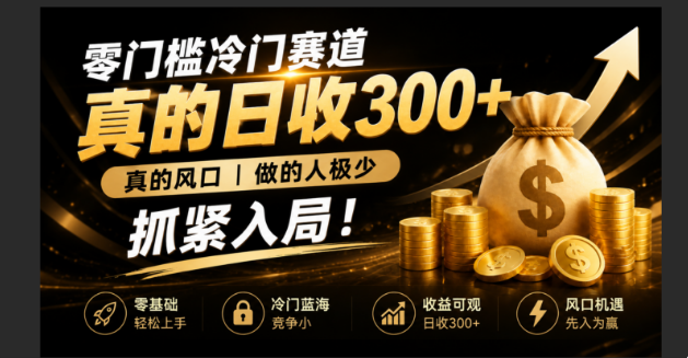 零成本冷门赛道，真的日300+真风口，做得人极少！赶紧入局，超级简单！-小白项目网