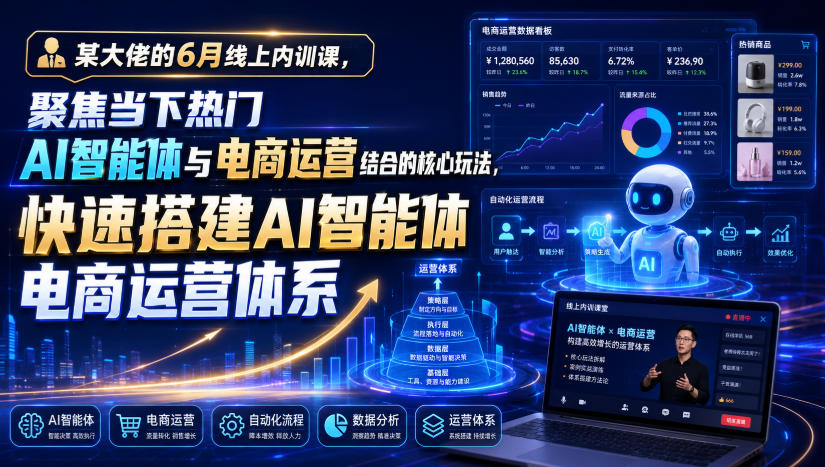 某大佬的6月线上内训课,聚焦当下热门AI智能体与电商运营结合的核心玩法,快速搭建AI智能体电商运营体系-小白项目网