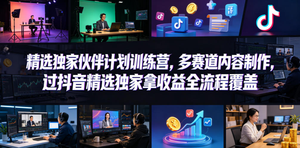小豁食堂精选独家伙伴计划训练营，多赛道内容制作，过抖音精选独家拿收益全流程覆盖-小白项目网