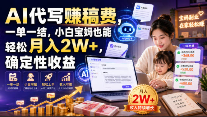 AI代写賺稿费,一单一结,小白宝妈也能轻松月入2W+,确定性收益【揭秘】-小白项目网
