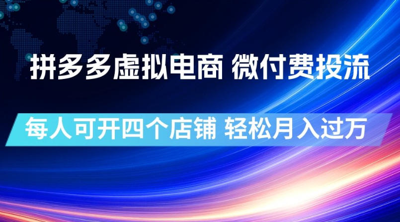 拼多多虚拟电商,微付费投流玩法,每人可开四个店,轻松月入过1W【揭秘】-小白项目网