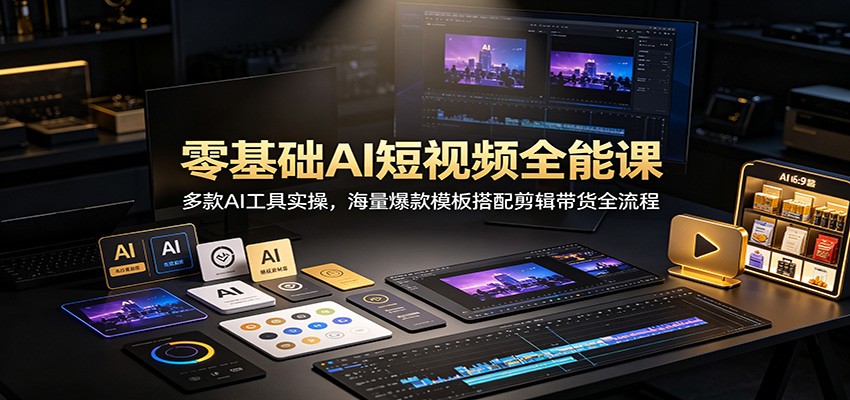 零基础AI短视频全能课：多款AI工具实操，海量爆款模板搭配剪辑带货全流程-小白项目网