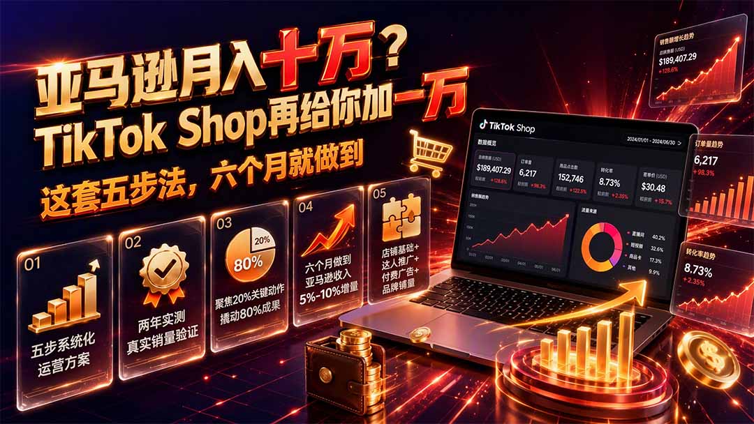 亚马逊月入十万？TikTok Shop再给你加一万——这套五步法，六个月就做到【原创双语字幕】-小白项目网