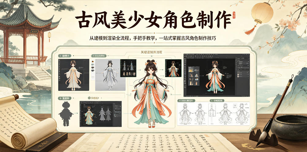 古风美少女角色制作，从建模到渲染全流程，手把手教学，一站式掌握古风角色制作技巧-小白项目网