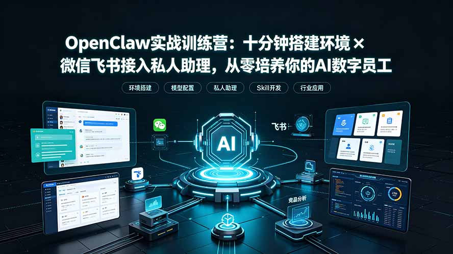 OpenClaw实战特训营：十分钟搭建环境×微信飞书接入私人助理，从零培养你的AI数字员工-小白项目网