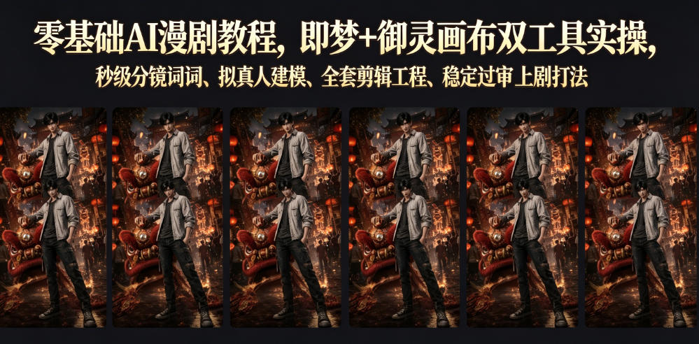 零基础AI漫剧教程，即梦+御灵画布双工具实操，秒级分镜提示词、拟真人建模、全套剪辑工程、稳定过审上剧打法-小白项目网