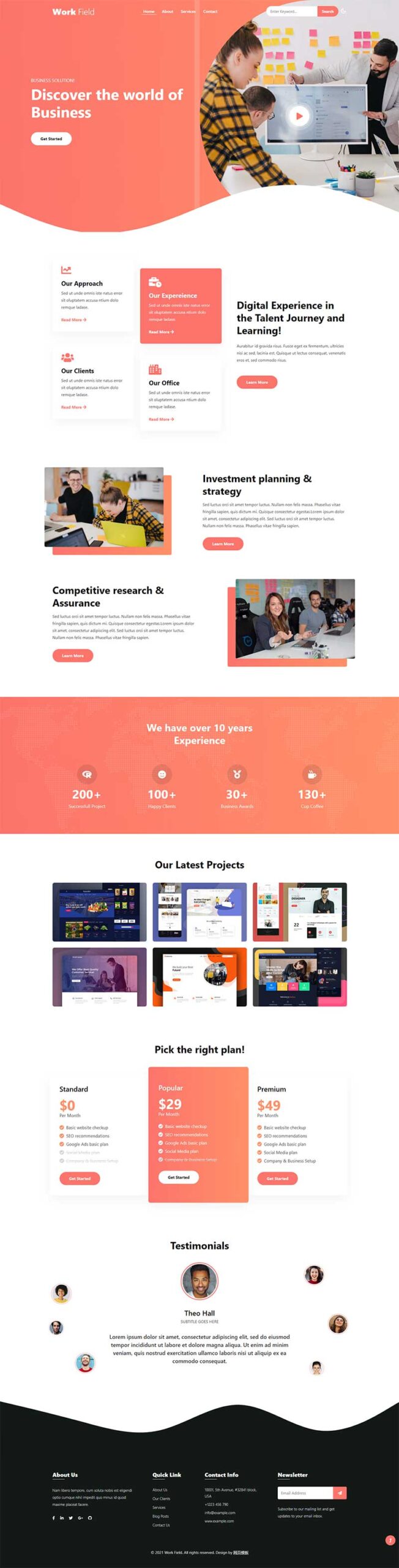 橙色商务策划品牌推广html网页模板-小白项目网