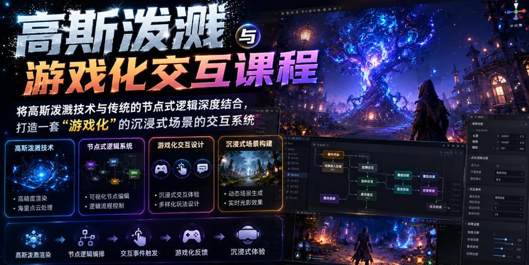高斯泼溅与游戏化交互课程，将高斯泼溅技术与传统的节点式逻辑深度结合，打造一套“游戏化”的沉浸式场景的交互系统-小白项目网