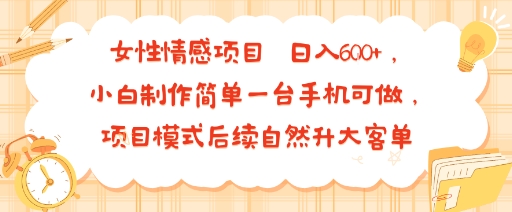 女性情感项目 小白制作简单一台手机可做 项目模式后续自然升大客单 日入6张-小白项目网